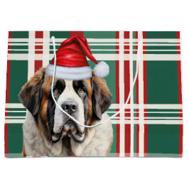 Christmas Holiday Plaid Saint Bernard Dog Lover ラージペーパーバッグ