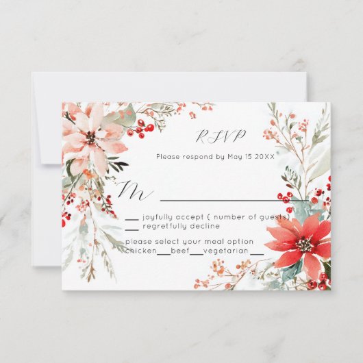 Christmas Holiday Poinsettia floral Wedding RSVP (正面)