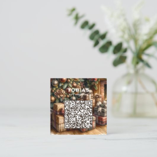 Christmas Holiday QR Code Square Business Card スクエア名刺 (スタンド正面)