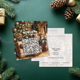 Christmas Holiday QR Code Square Business Card スクエア名刺