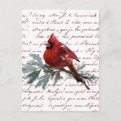 Christmas Holiday Red Cardinal Bird French Script ポストカード (正面)