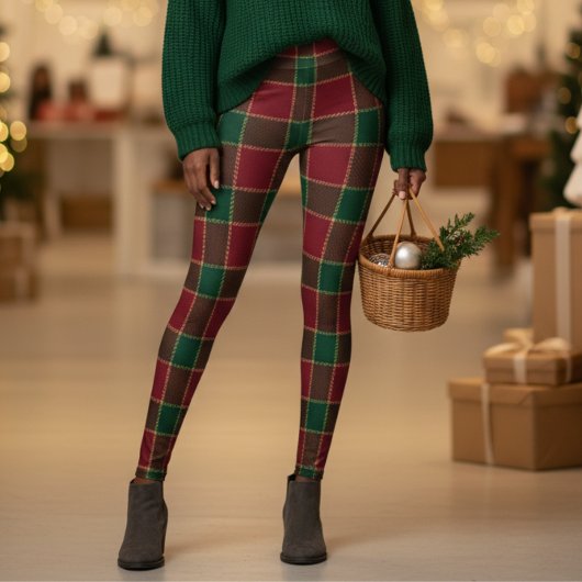 Christmas Holiday Red & Green Tartan Pattern レギンス