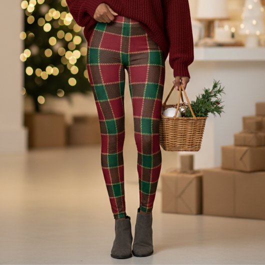 Christmas Holiday Red & Green Tartan Pattern レギンス