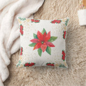 Christmas Holiday Red Poinsettia and Gold クッション (ブランケット)