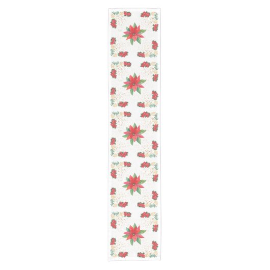 Christmas Holiday Red Poinsettia and Gold ショートテーブルランナー (正面)