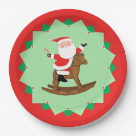 Christmas Holiday Rocking Horse Paper Plates ペーパープレート