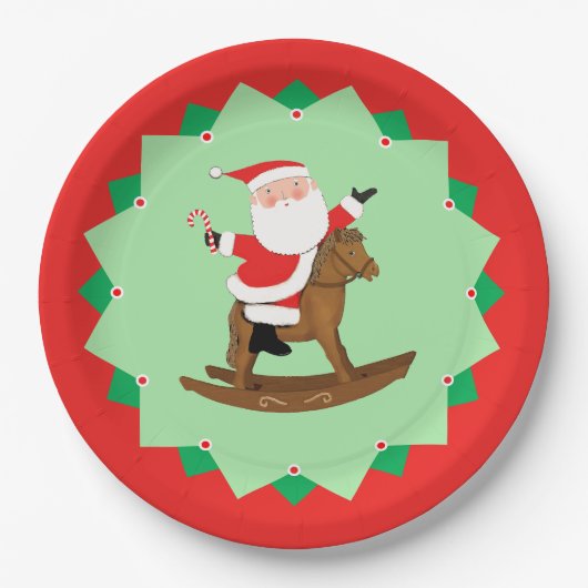Christmas Holiday Rocking Horse Paper Plates ペーパープレート (正面)