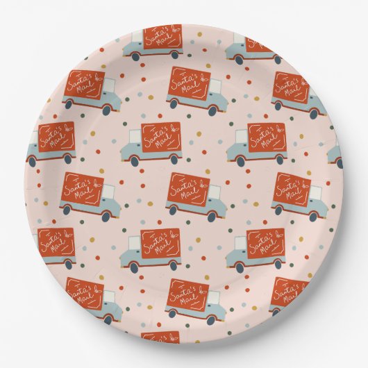 Christmas Holiday Santa's Mail Truck Paper Plates ペーパープレート (正面)
