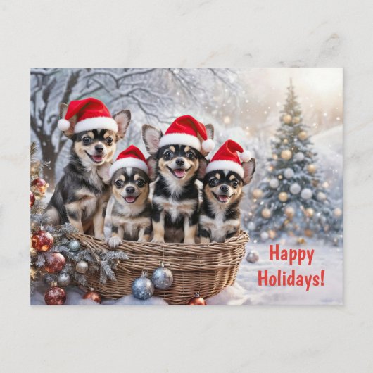 Christmas Holidays Chihuahua Puppies Cute シーズンポストカード (正面)