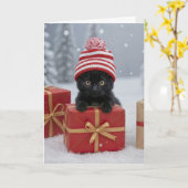 Christmas Holidays Cute and Funny Kitten カード (黄色い花)