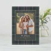 Christmas Holidays Green Plaid Tartan 2-Photo Card シーズンカード (スタンド正面)