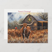 Christmas Holidays Longhorn Cow Cute Country ポストカード (正面/裏面)