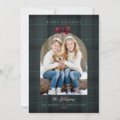 Christmas Holidays Plaid Tartan Arch Bow 4-Photo シーズンカード (正面)