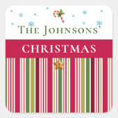 Christmas Holidays - Red, Green & Gold Stripes スクエアシール (正面)