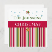 Christmas Holidays - Red, Green & Gold Stripes 招待状 (正面/裏面)