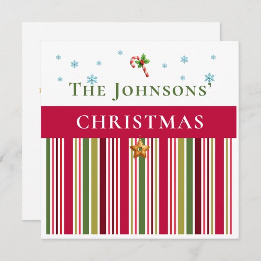 Christmas Holidays - Red, Green & Gold Stripes 招待状 (正面/裏面)