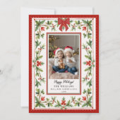 Christmas Holidays Whimsical Bow Botanical Photo シーズンカード (正面)