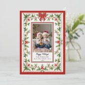 Christmas Holidays Whimsical Bow Botanical Photo シーズンカード (スタンド正面)