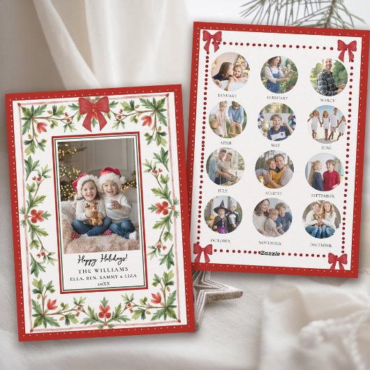 Christmas Holidays Whimsical Bow Botanical Photo シーズンカード