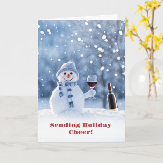 Christmas Holidays Wine and Snowman Cute カード (黄色い花)