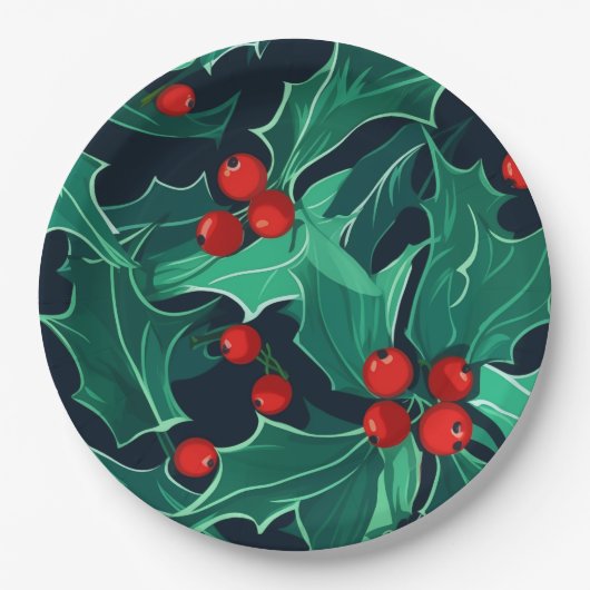 Christmas Holly ペーパープレート (正面)