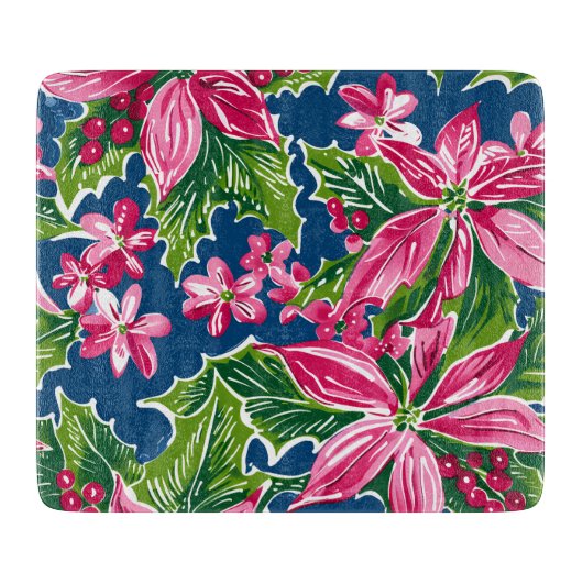 Christmas Holly And Flower Patterned  カッティングボード (正面)