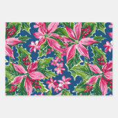 Christmas Holly And Flower Patterned  ラッピングペーパーシート (正面)