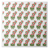 Christmas Holly Berries & Green Bow Pattern タイル (正面)