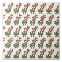 Christmas Holly Berries & Green Bow Pattern タイル