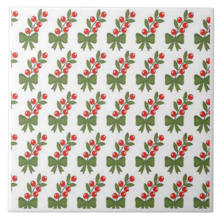 Christmas Holly Berries & Green Bow Pattern タイル