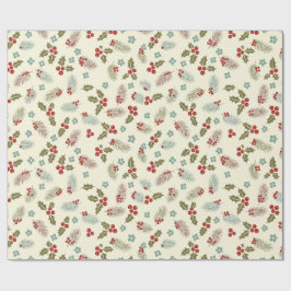 Christmas Holly Berries & Pine Seamless Pattern ラッピングペーパー