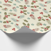 Christmas Holly Berries & Pine Seamless Pattern ラッピングペーパー (角)