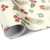 Christmas Holly Berries & Pine Seamless Pattern ラッピングペーパー (ロールコーナー)