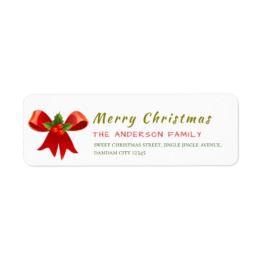 Christmas Holly Berry  Elegant Return Address ラベル (正面)