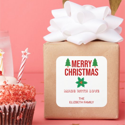 Christmas Holly Berry Homemade Food Baking Square スクエアシール (パーティー)