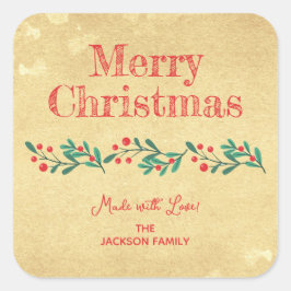 Christmas Holly Berry Homemade Food Holiday Baking スクエアシール