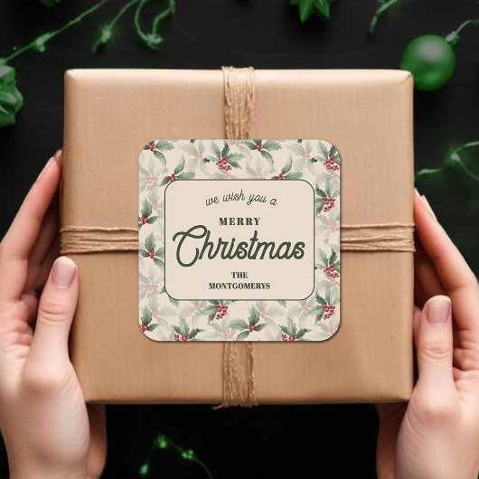 Christmas Holly Berry Homemade Food Holiday Baking スクエアシール
