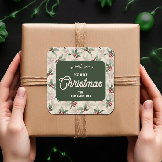 Christmas Holly Berry Homemade Food Holiday Baking スクエアシール