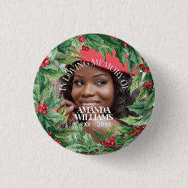 Christmas Holly Berry Personalized Photo Memorial 缶バッジ