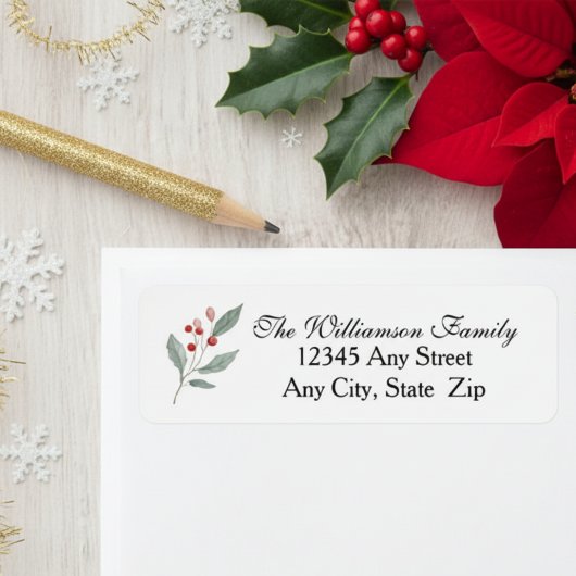 Christmas Holly Berry Return Address Labels ラベル