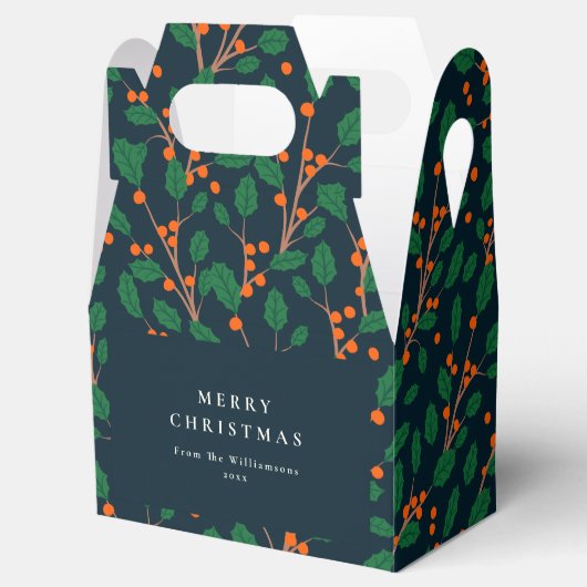 Christmas Holly Botanical Greenery Personalized フェイバーボックス (オープン)