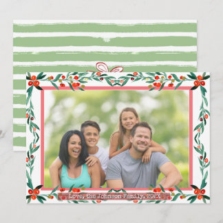 Christmas Holly Botanical Watercolor Foliage Photo シーズンカード