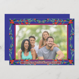 Christmas Holly Botanical Watercolor Foliage Photo シーズンカード