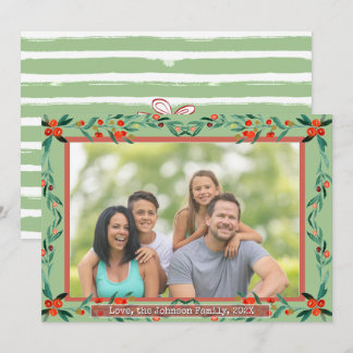 Christmas Holly Botanical Watercolor Foliage Photo シーズンカード