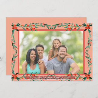 Christmas Holly Botanical Watercolor Foliage Photo シーズンカード