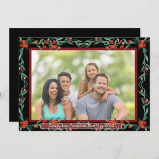 Christmas Holly Botanical Watercolor Foliage Photo シーズンカード