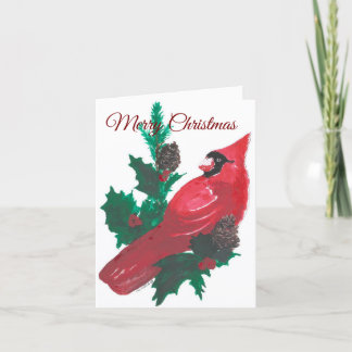 Christmas Holly & Cardinal Folded Holiday Card シーズンカード