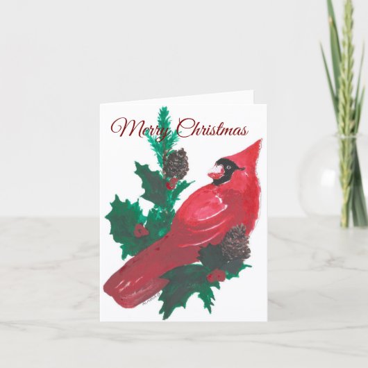 Christmas Holly & Cardinal Folded Holiday Card シーズンカード (正面)