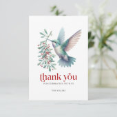 Christmas Holly Hummingbird Thank You Typography サンキューカード (スタンド正面)