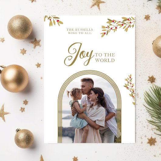 Christmas Holly Joy To The World Gold Arch Photo  シーズンカード